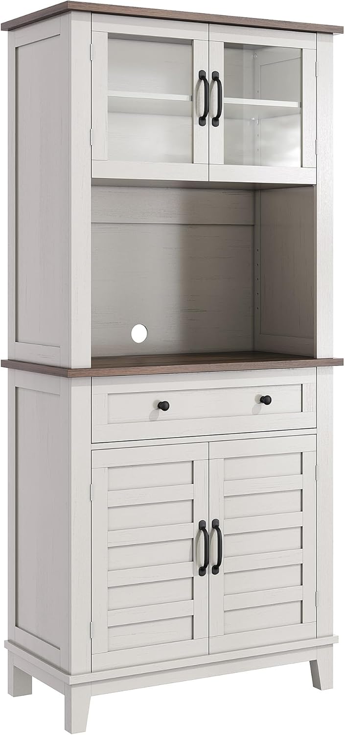 CAIBHOME Modern Kitchen Pantry Storage Cabinet, 72" Tall Coffee Bar Cabinet with 1 Large Storage Drawer, Kitchen Hutch Bar Cabinets, Dining Room, Living Room, White