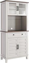 Multi-Functional Pantry Coffee Cabinet with Storage, 72" White Modern Wood Tall Kitchen Bar Cabinet Hutch with 4 Glass Doors & 1 Drawer, Stand Alone Food Pantry Organizer for Dining Room & Home
