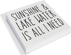 Country Lake Themed Wood Box Sign Decor Desk Sign Sunshine and Lake Water is All I Need Wooden Box Block Sign Summer Rustic Home Shelf Wall Decoration