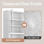 Kitchen Pantry Cabinet,72" White Pantry Storage Cabinet with Adjustable Shelves and Glass Doors,Freestanding Cupboard,Metal Pantry Cabinets with Handle for Living Room Kitchen Assembly Required