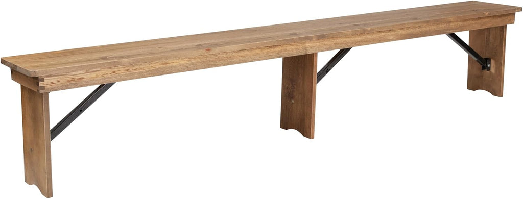 EMMA + OLIVER 8' x 12" Antique Rustic Solid Pine Folding Farm Bench with 3 Legs