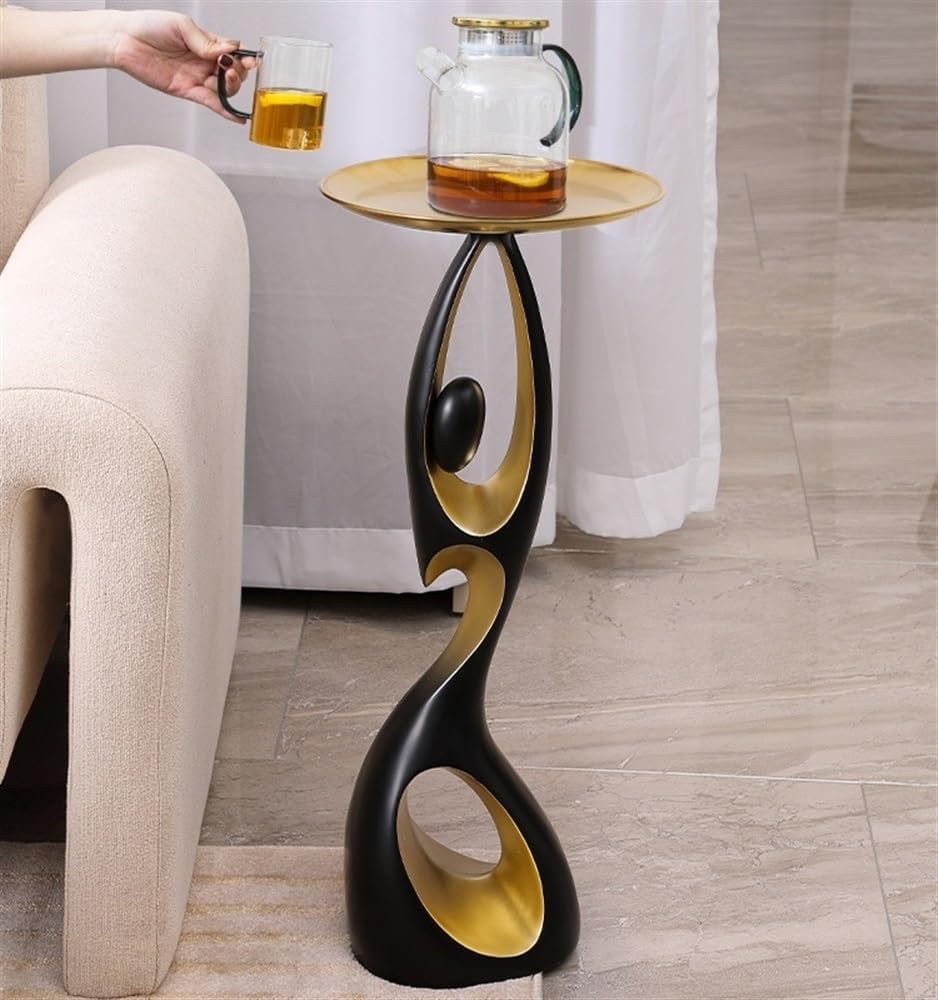 Creative Side Table with Tray Top, Flower Stand, Round End Table, Decorative Accent Piece for Living Room, Home Decor, and Bedside Table(Black)