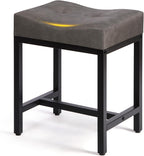Saddle Seat Vanity Stool, Makeup Stool Chair with Metal Leg, U-Shaped Leather Ottoman Foot Rest Stool, Small Square Chairs Under Desk for Vanity, Living Room, Bedroom, Modern Makeup Bench Grey&Black