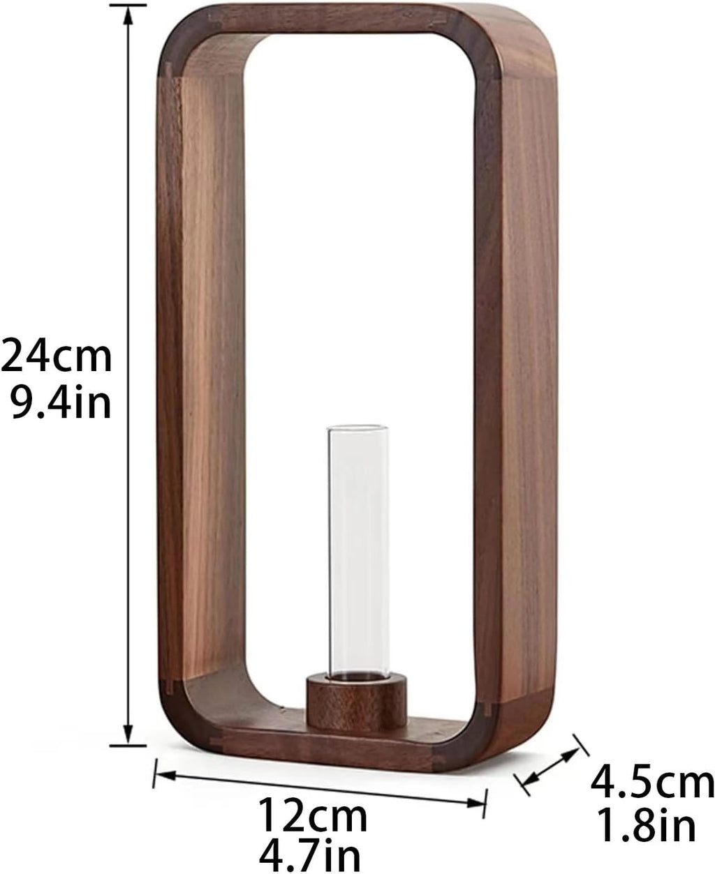 Transprent Glass Vase Test Tube Hydrophilic Plants Holder Walnut Wooden Frame Flower Stand Table Garden Bonsai Decor,Gifts for Women, Home Office Decor Planter (Big)