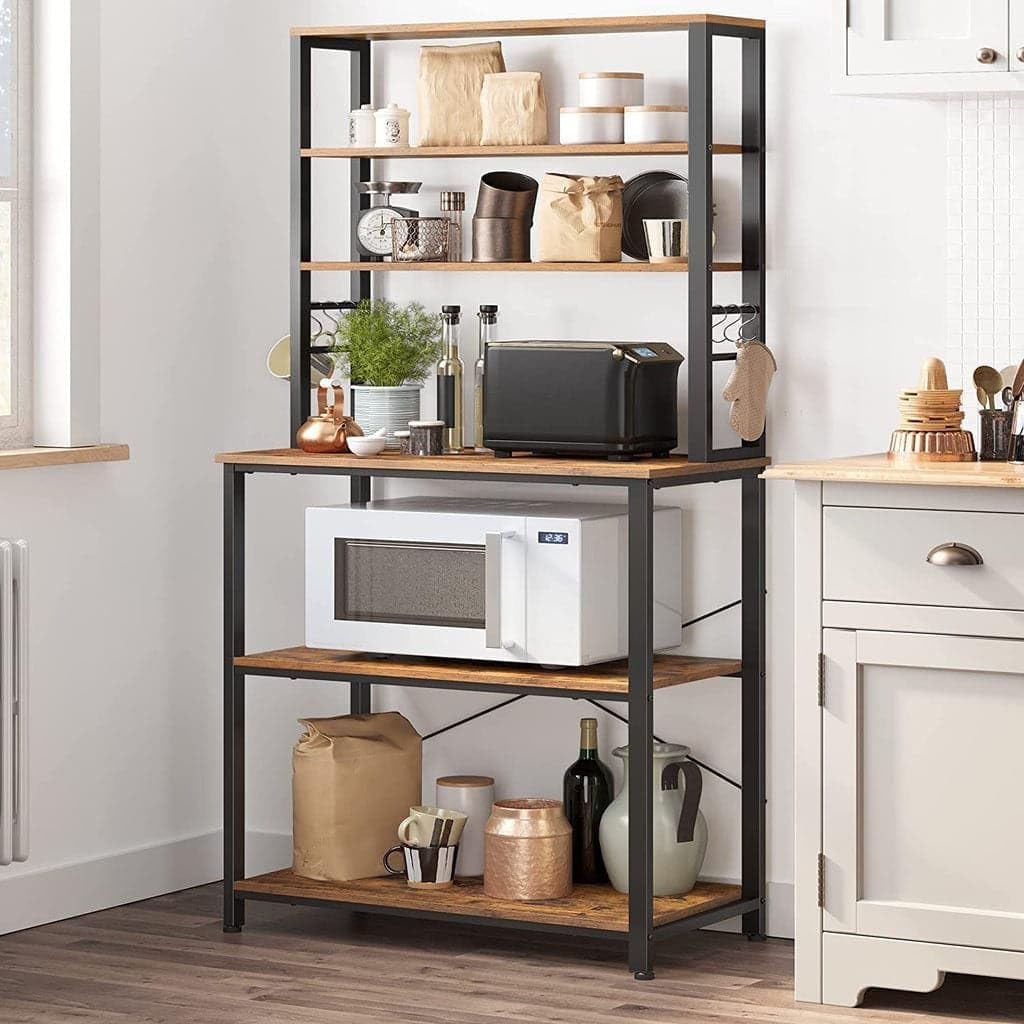 VASAGLE Bar Table, 23.6" D x 42.9" W, and 6-Tier Baker's Rack, 15.7" D x 31.5" W x 65.7" H, Rustic Brown Kitchen Storage Bundle