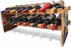 16-Bottle Stackable Wine Rack - 2-Tier Rustic Pine Wood Wine Storage, Freestanding Organizer for Kitchen, Home Bar & Dining Room - Easy Assembly