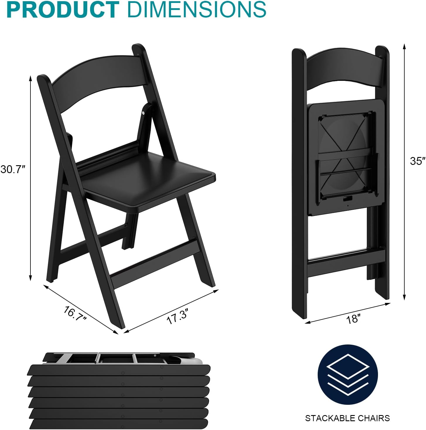 Resin Folding Chairs 4 Pack, 650LB Weight Capacity Foldable Chairs with Padded Seats, Indoor/Outdoor Lightweight Folding Chair for Events, Churches, Schools, Dining, Weekly Services(Black)