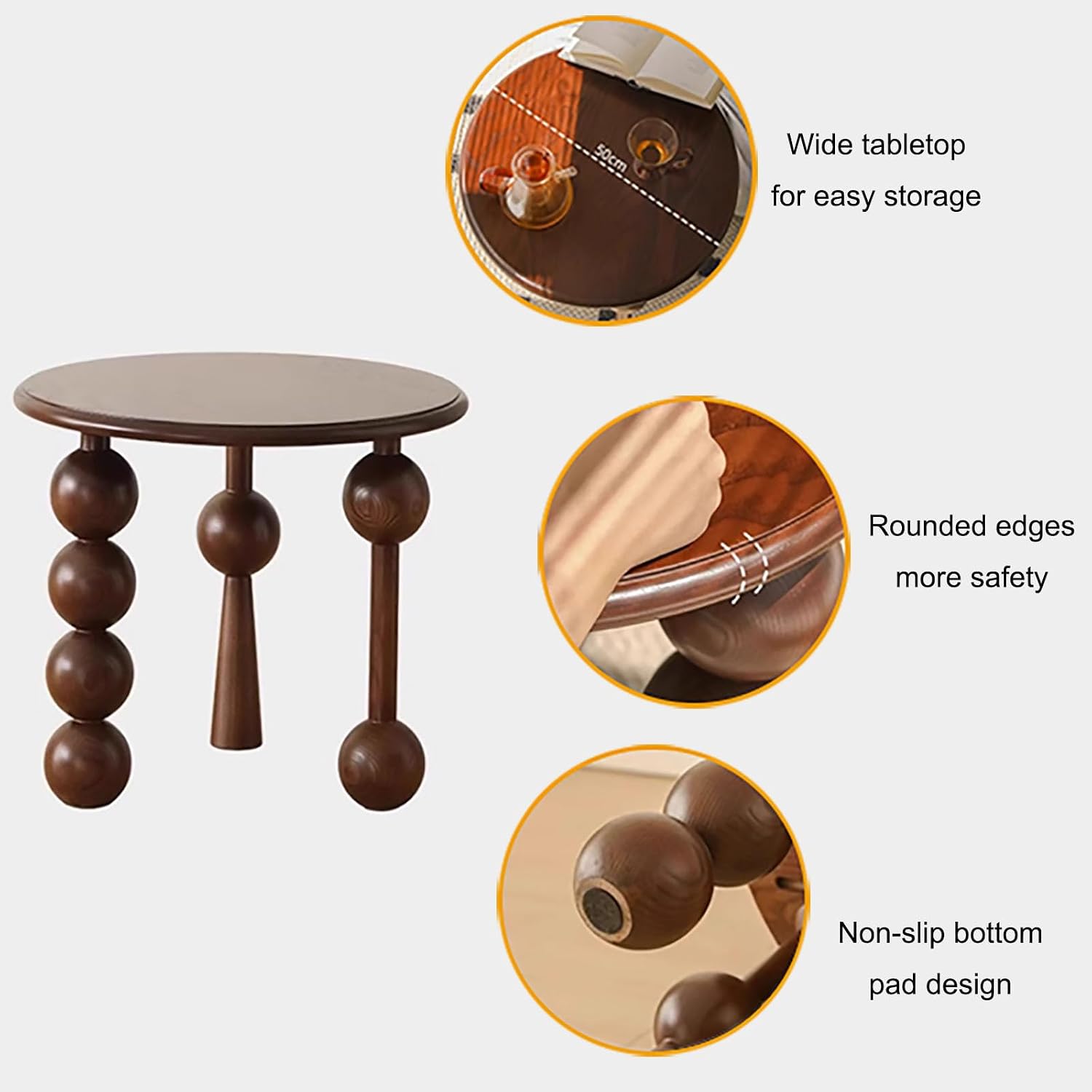 Vintage Solid Wood Side Table, Round Creative Sofa End Table with Unique Globe Legs,Multi-Functional Small Coffee Table Home Decor End Table for Living Room,Bedroom and Balcony