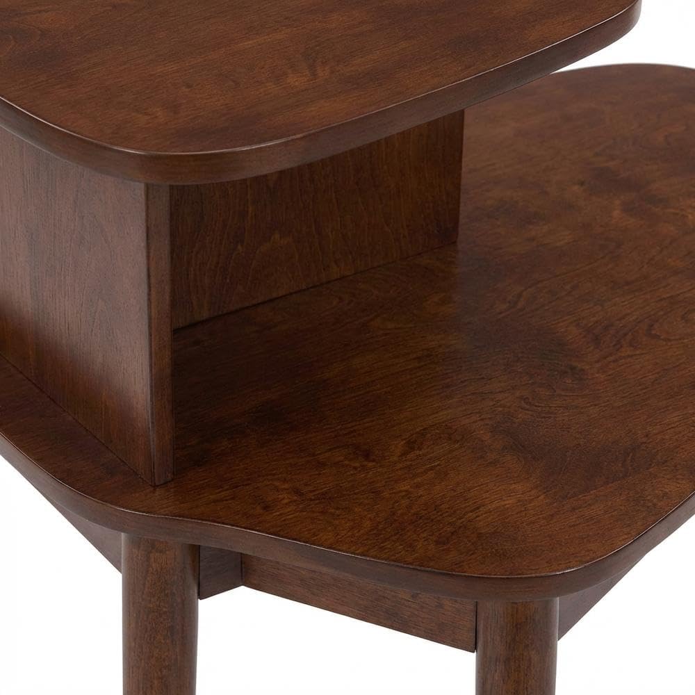 Furnifact Brown Chairside End Table, 2 Tier Shelves, Mid-Century Style Solid Wood Legs, Durable Veneer Finish, Modern Living Room Accent