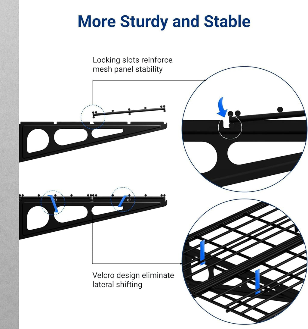 FLEXIMOUNTS 4 Pack Garage Shelving, 2 x 3 ft Each Heavy-Duty Garage Storage Shelves, 1400 lbs Load Capacity, 24"x72" Garage Wall Shelving for Garage, Pantry, Workshop, Black, Classic Series