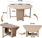 COMUHOME Wood Round Folding Dining Table with 2 Chairs, 47.3" Folding Table and Chairs with Storage Shelf Metal Legs for Home Dining Room Living Room, Space Saving Foldable Dining Table with 2 Chairs