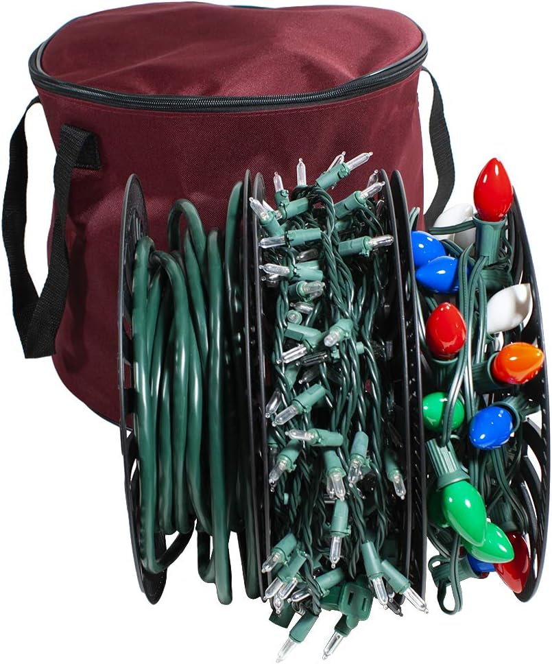 612 Vermont Christmas Light Storage Reel Holder with Installation Clip, Polyester Zip up Bag, Organizes up to 150 Foot of Mini Lights