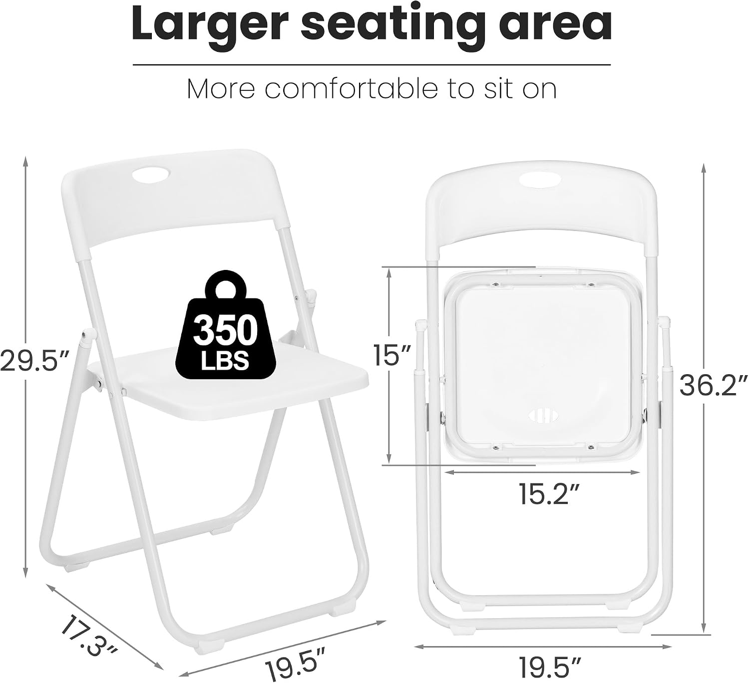 White Folding Chairs 10 Pack Foldable Plastic Stackable Sturdy Seats for Office Family Wedding Dinner Party Events Entertaining, Steel Frame, Heavy Duty 350 lbs Capacity
