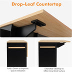 TANGZON Kitchen Island on Wheels, Rolling Kitchen Storage Trolley with Drop Leaf Worktop, Drawer, Wine Rack, Glass Holder, Open & Adjustable Shelf, Utility Bar Serving Cart Sideboard (Black)