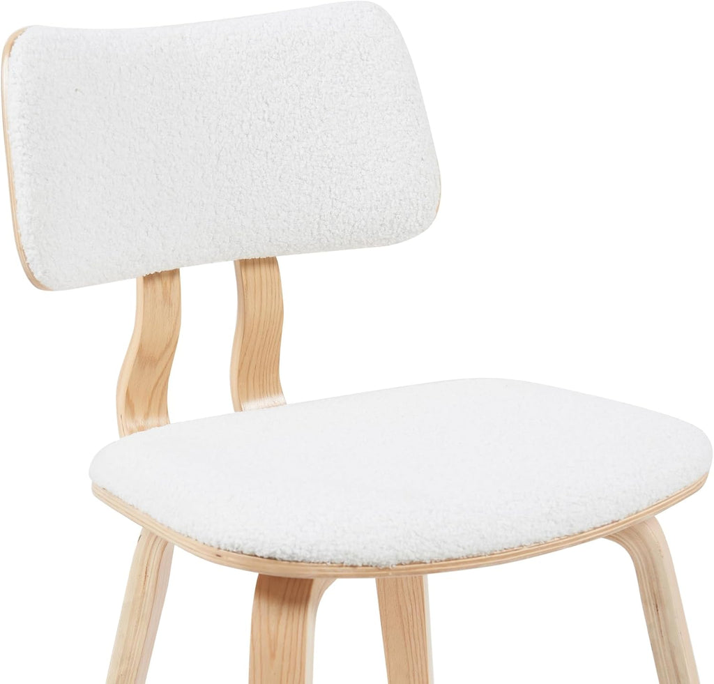 Armen Living Jaguar Mid-Century Upholstered Dining Chair in White Boucle and Patterned Oak Finish