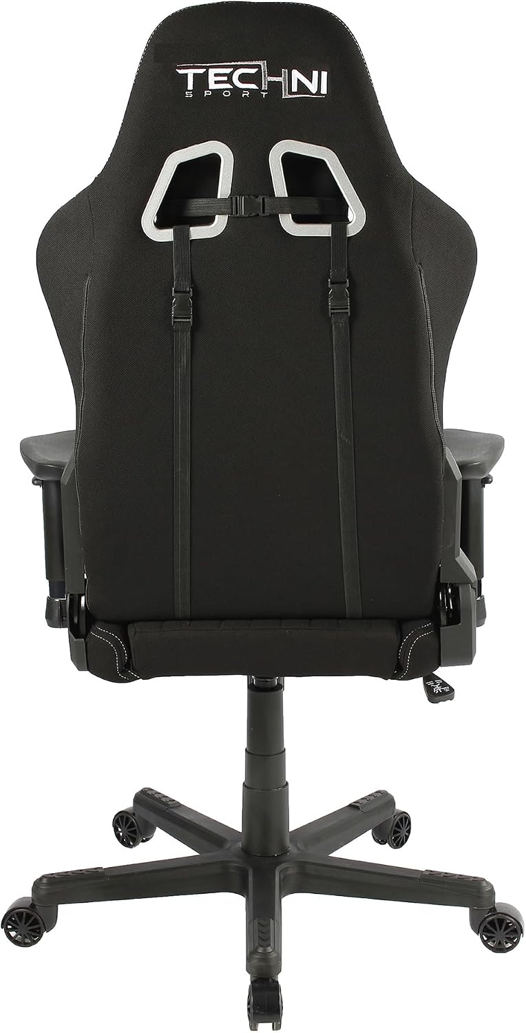 Techni Sport High Back Racing Chair with Foam Seat and Padded Arms, Reclining Gaming Chair with Height and Tilt Adjustment, Black