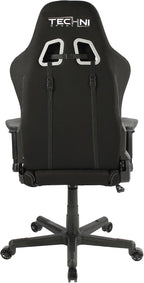 Techni Sport High Back Racing Chair with Foam Seat and Padded Arms, Reclining Gaming Chair with Height and Tilt Adjustment, Black