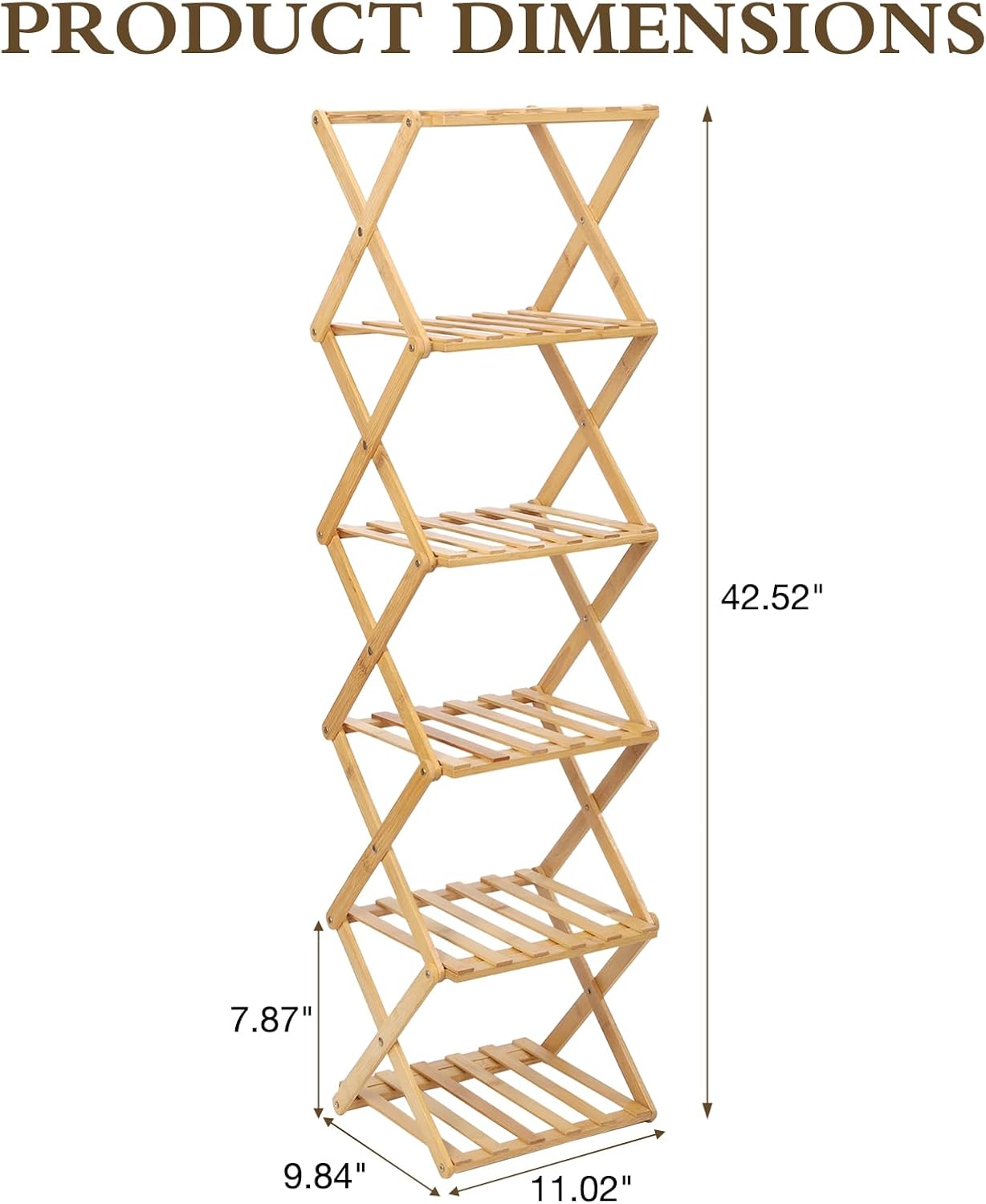 Bamboo Shoe Rack 6 Tier Foldable Shoe Rack Narrow Vertical Shoe Organizer Free Standing Shelf, Multifunctional Slim Storage for Entryway, Corner, Bedroom, Hallway, Wood Color