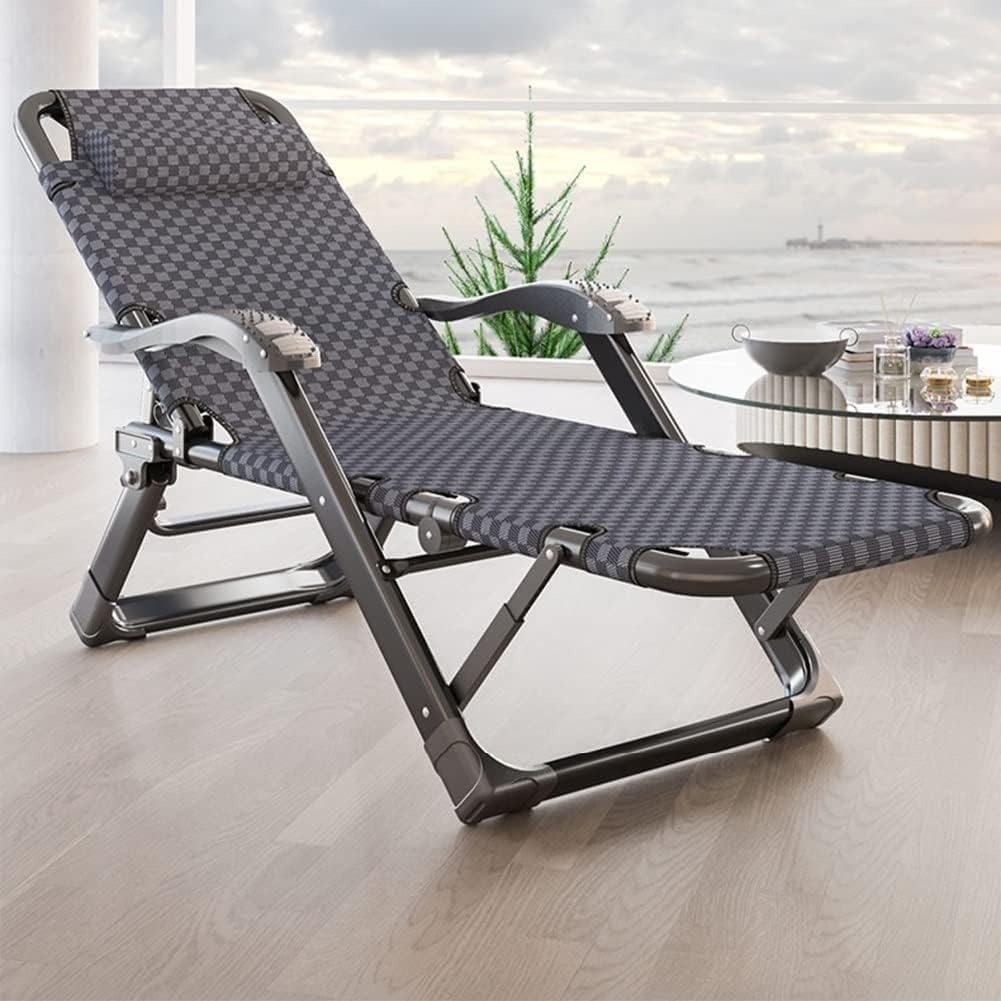 Gravity Chair Folding Portable Reclining Lawn Chair Patio Recliner Lounge ChaiseA Djustable with Headrest(A+Cushion B)