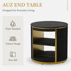 AUZ Round Black and Gold Fluted End Table Set of 2, 22" Mid Century Modern Wood Side Table with Storage, Modern Bedside Table, Nightstand for Living Room, Bedroom