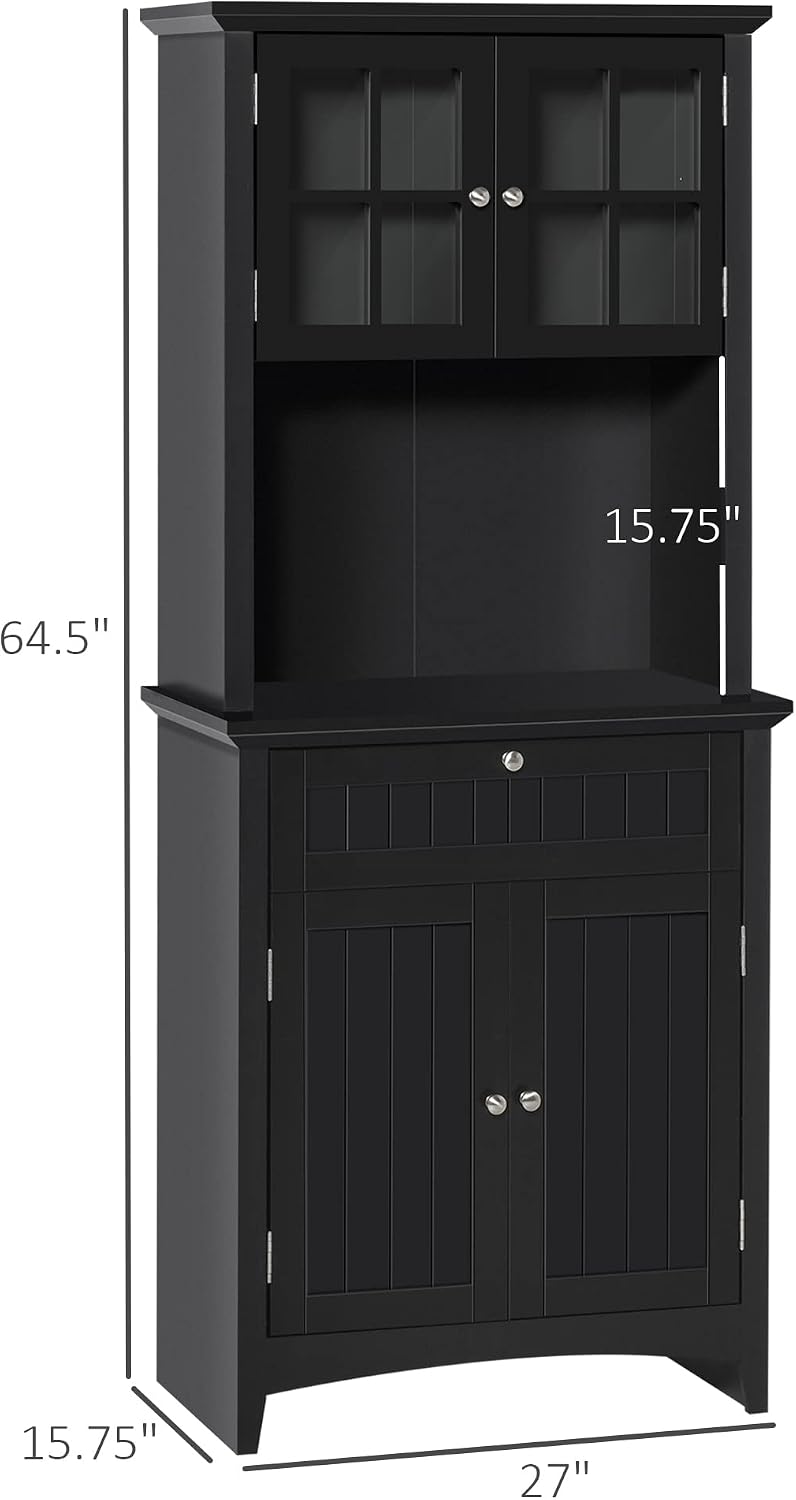 64.5" Kitchen Pantry Cabinet with Hutch,Buffet Sideboard for Coffee Maker & Toaster,Snacks,Spices & Wine Storage Organizer, Fits Kitchen,Dining Room & Coffee Bar,Black