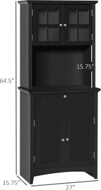64.5" Kitchen Pantry Cabinet with Hutch,Buffet Sideboard for Coffee Maker & Toaster,Snacks,Spices & Wine Storage Organizer, Fits Kitchen,Dining Room & Coffee Bar,Black