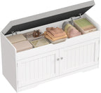 usikey Shoe Bench with Lift Top Storage, Entryway Bench with Padded Seat Cushion, Shoe Storage Bench with 2 Adjustable Shelves, for Entryway, Living Room, Bedroom, White