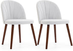 Fabric Dining Chairs Set of 4, Upholstered Mid Century Modern Dining Chairs, Armless Accent Chair with Walnut Wood Legs for Kitchen, Living Room, Dining Room, White