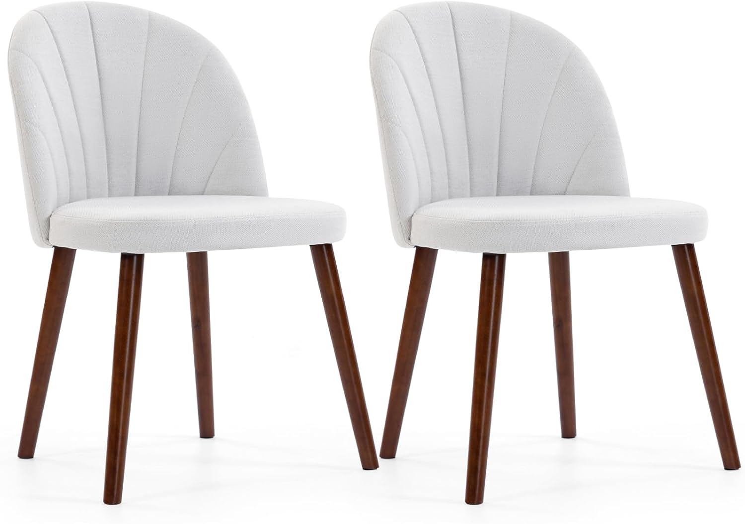 Fabric Dining Chairs Set of 4, Upholstered Mid Century Modern Dining Chairs, Armless Accent Chair with Walnut Wood Legs for Kitchen, Living Room, Dining Room, White
