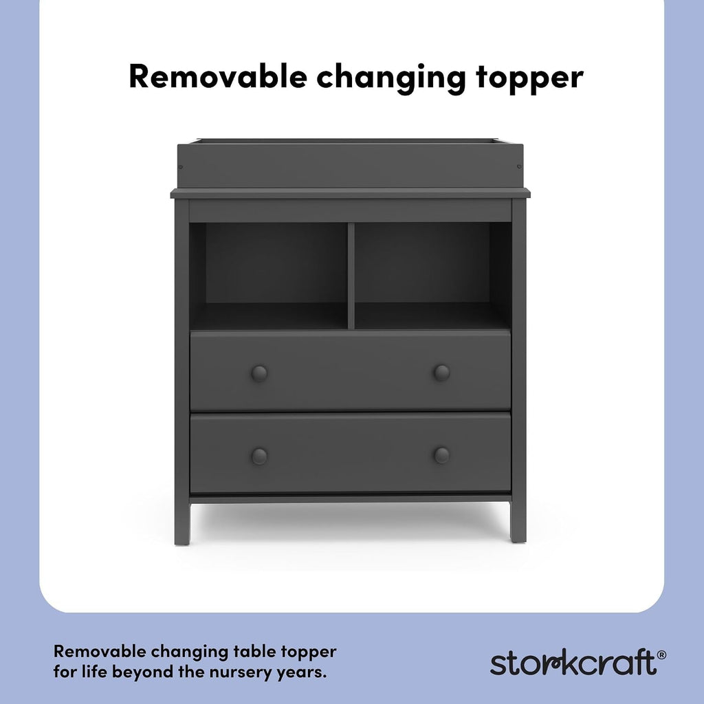 Storkcraft Alpine 2 Drawer Changing Table Chest, Gray | GREENGUARD Gold Certified, Dresser for Nursery, Changing Table with Drawers, Removable Changing Table Topper