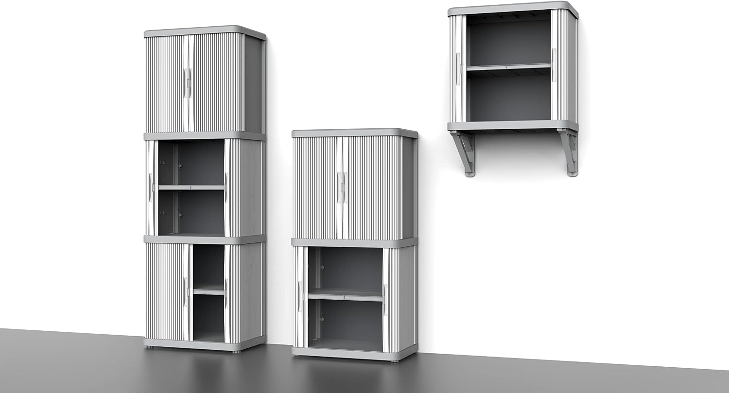 Terry, Rolling Space wall Cabin; wall Cabinet with Two Sliding Doors, Exterior and Interior, 2 Internal Adjustable Shelves, Grey, Made of Recycled Plastic, Dimensions: 59 x 36 x 59 cm