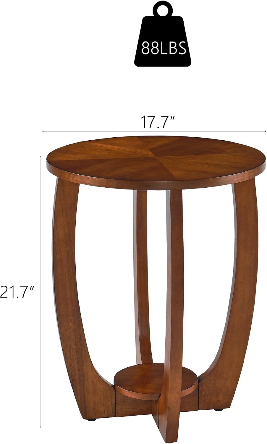 Wood Farmhouse End Table with Storage Shelf, 2-Tier Side Table with Curved Legs & Lower Removable Shelf, Accent Table for Living Room, Walnut Finish & Easy Assembly, Dark Brown