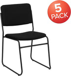 Flash Furniture 5 Pack HERCULES Series 500 lb. Capacity High Density Black Fabric Stacking Chair with Sled Base