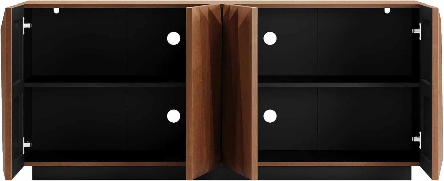 60" Contemporary Geometric Sideboard Buffet with 3D Triangular Doors & Floating Base, Light Walnut Credenza Storage Cabinet for Living Room Kitchen Entryway