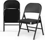 SHGJ&SOFT Set of 2 Folding Chairs with Padded Seats and Backs, Black Metal Frame Chair for Indoor and Outdoor, Home Office, Dorm, Party, Backyard, Lawn, Patio(Black, 2-Pack)