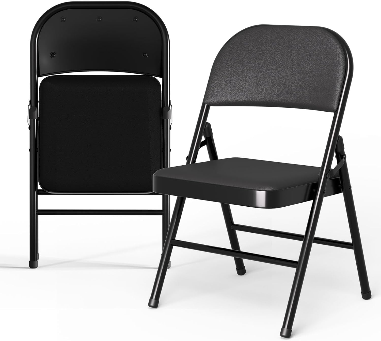 SHGJ&SOFT Set of 2 Folding Chairs with Padded Seats and Backs, Black Metal Frame Chair for Indoor and Outdoor, Home Office, Dorm, Party, Backyard, Lawn, Patio(Black, 2-Pack)