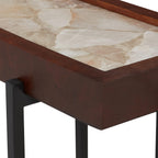 View Point Accent Table with Stone Top, Wood Frame, and Metal Base. Light Smoke.