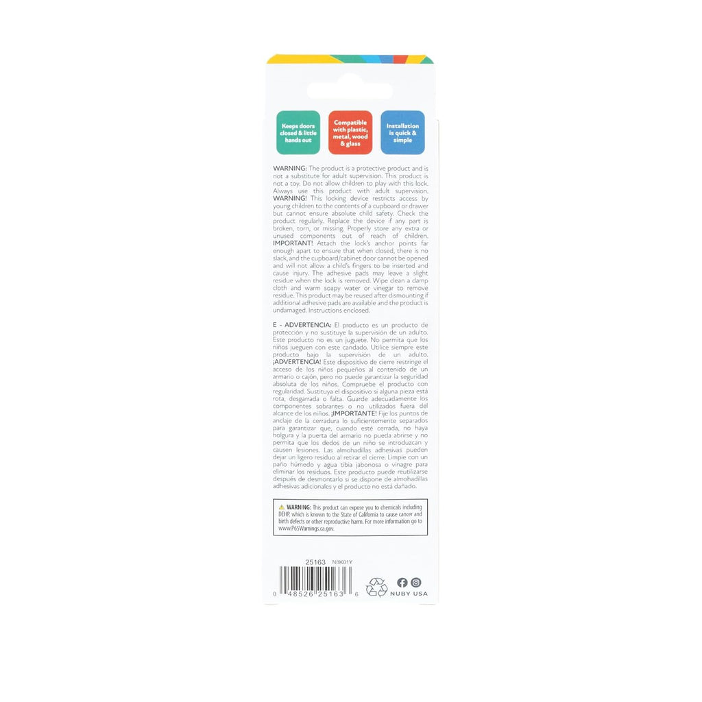 Nuby Multi-Use Child Safety Locks - 8 Pack - Baby Proof Latches for Cabinets, Drawers, Refrigerators, and Appliances - Fits Flat and Curved Surfaces