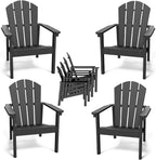 Adirondack Chair Set of 4, All Weather HDPE Fire Pit Chairs, Oversized Plastic Adirondack Chair for Outdoor, Balcony, Deck, Backyard, Patio, Garden, Poolside, Lawn Black