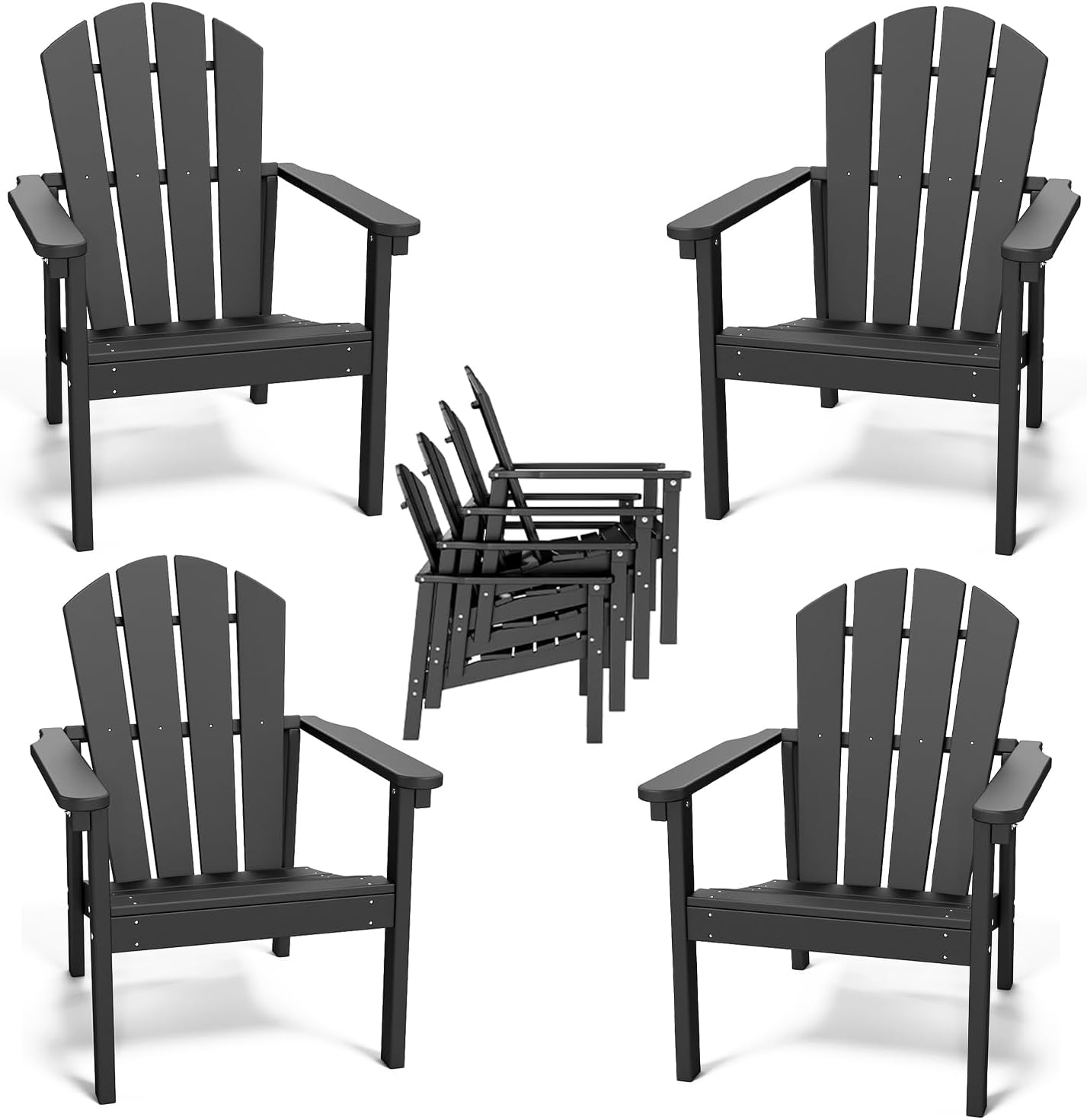 Adirondack Chair Set of 4, All Weather HDPE Fire Pit Chairs, Oversized Plastic Adirondack Chair for Outdoor, Balcony, Deck, Backyard, Patio, Garden, Poolside, Lawn Black