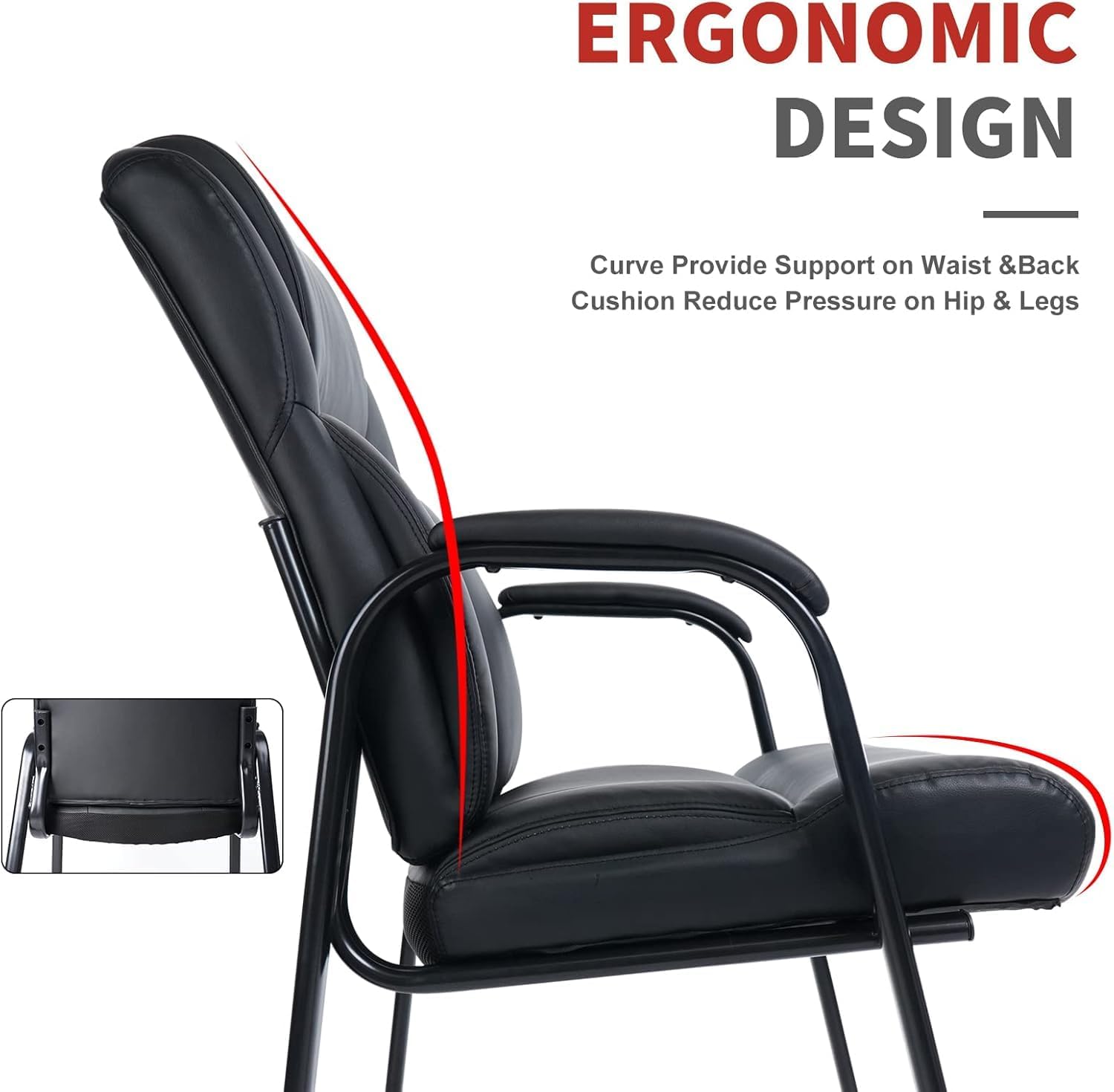 CLATINA Big Tall 500 LBS Wide Guest Chair Heavy Duty, Leather Side Reception Chairs with Padded Armrest No Wheels, Executive Office Desk Chair for Meeting Conference Waiting Room Home, Black 6 Pack