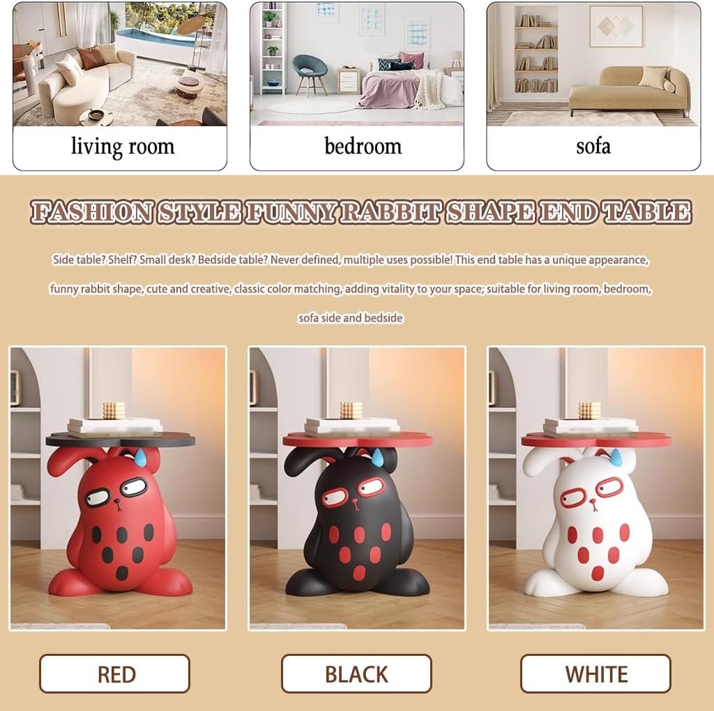 Fashionable Style Funny Rabbit Shape End Table, Living Room Creative Side Table, Floor-Standing Ornaments, Home Decoration(White)