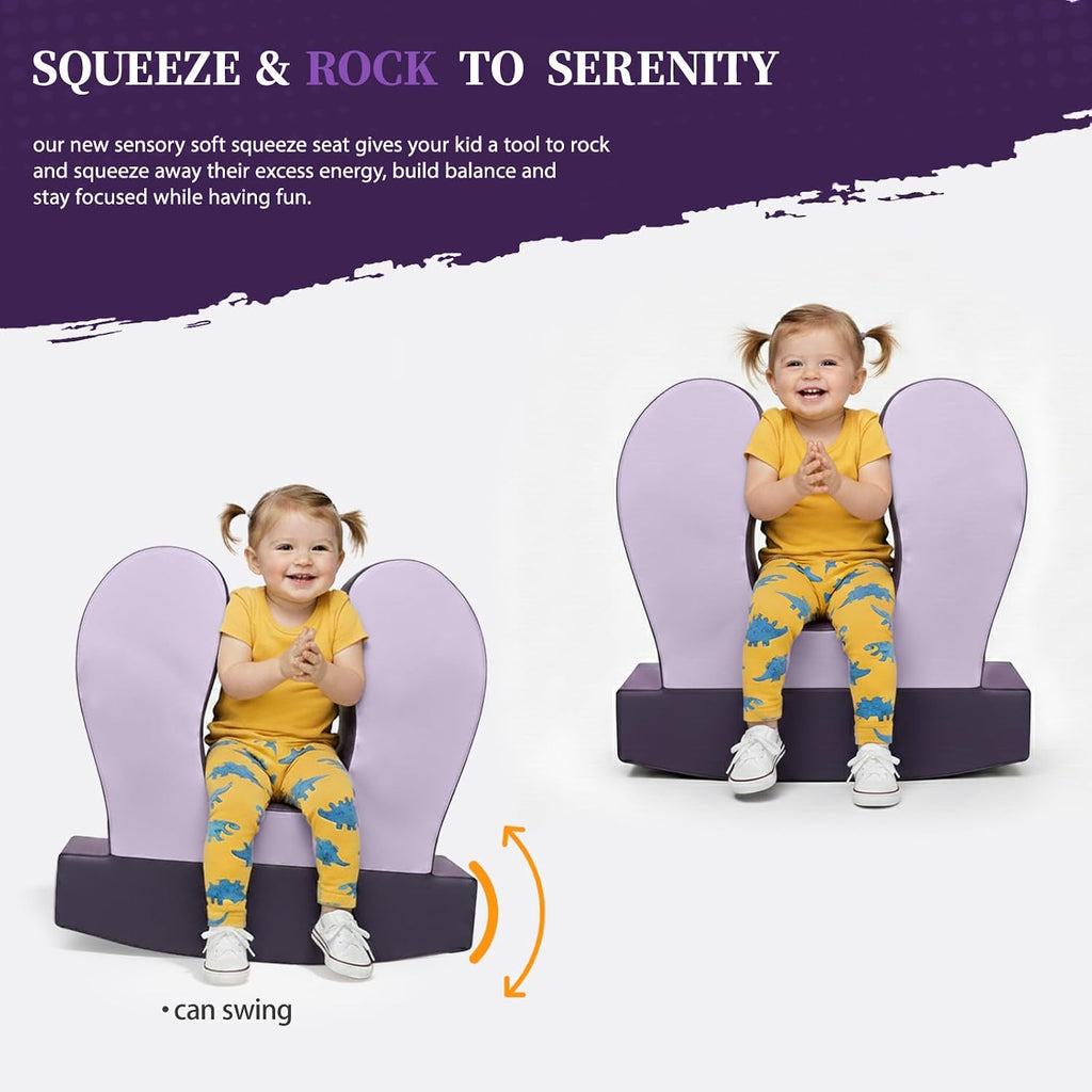 Sensory Chair for Kids, Soft Squeeze, Calming Compression Rocker for Autism ADHD, Emotional Regulation & Focus, Supportive High-Density Foam, Fit for Reading Corner, Playroom, Therapy Room (Purple)