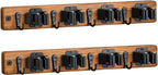 Lorbro 2 Pack Broom Holder Wall Mount, Wooden Broom and Mop Organizer Wall Hanging, Mop Hanger Rack with 4 Slots & 4 Hooks, Tool Organizer for Laundry Room, Closet, Garage, Kitchen