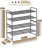 2 Pack Shoe Rack, 2-Tier Metal Stackable Shoe Shelf Storage Organizer, Heavy Duty Wire Shoe Stand for Entryway, Closet, Hallway, Holds 50 LBS, Black