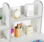 COSVALVE Adjustable Kids Desk with Hutch and Drawers, 47" Wide Multifunction Ergonomic Study Table, with Two Storage Drawer, Tilt Desktop, Height Adjust for Home or School Use, for Girls Boys (Grey)