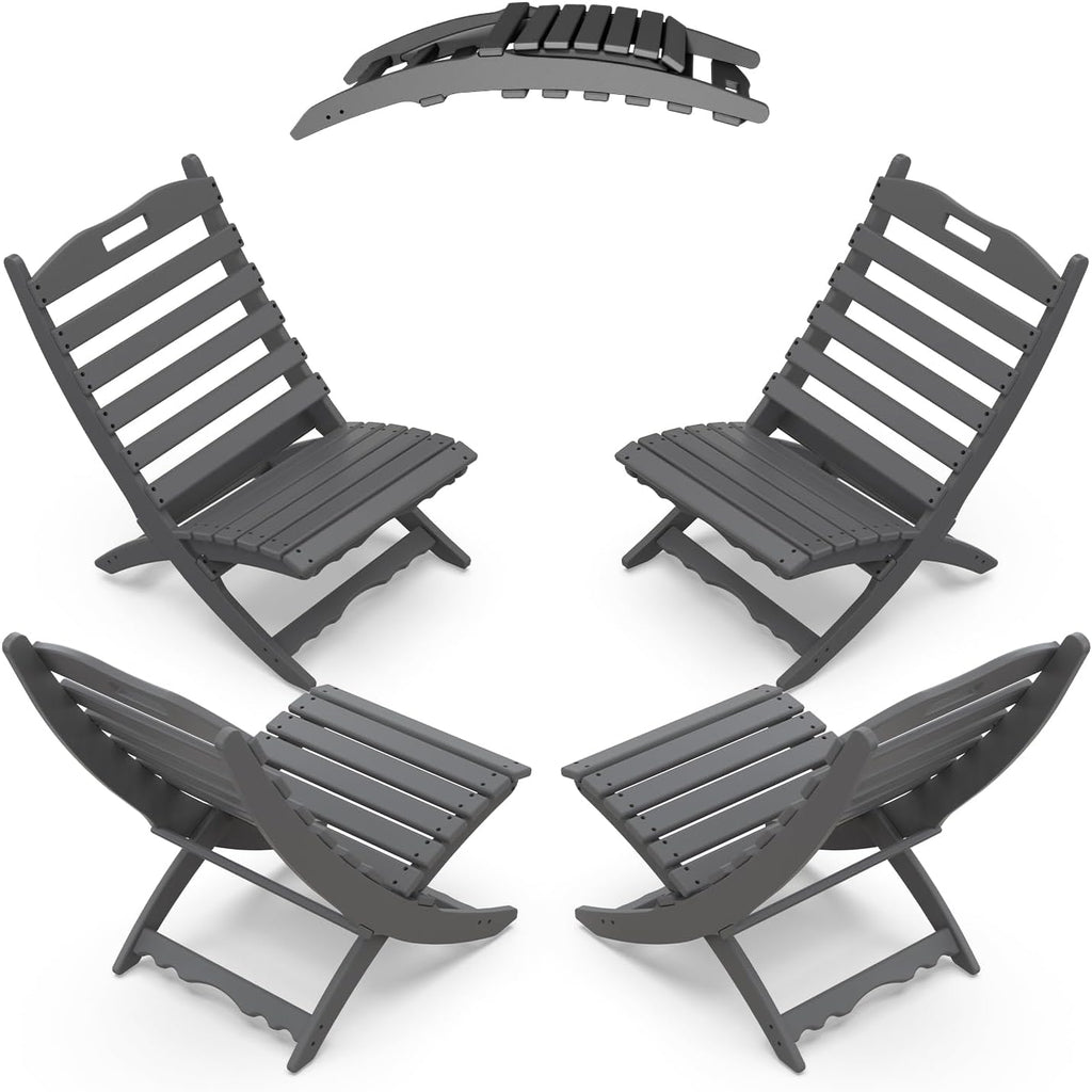 IVY&LANE Portable Adirondack Chairs Set of 4 | Folding Xavier-Chair | Wave | HDPE Plastic | Grey | All-Weather Resistant | for Outdoor Fire-Pit Patio Lawn Beach Poolside
