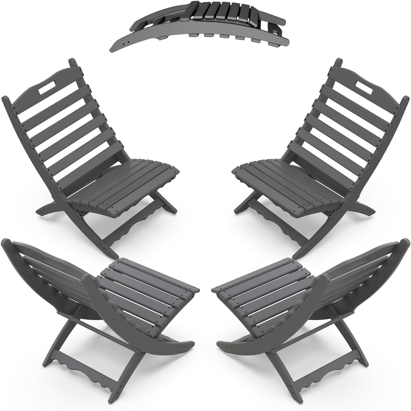 IVY&LANE Portable Adirondack Chairs Set of 4 | Folding Xavier-Chair | Wave | HDPE Plastic | Grey | All-Weather Resistant | for Outdoor Fire-Pit Patio Lawn Beach Poolside