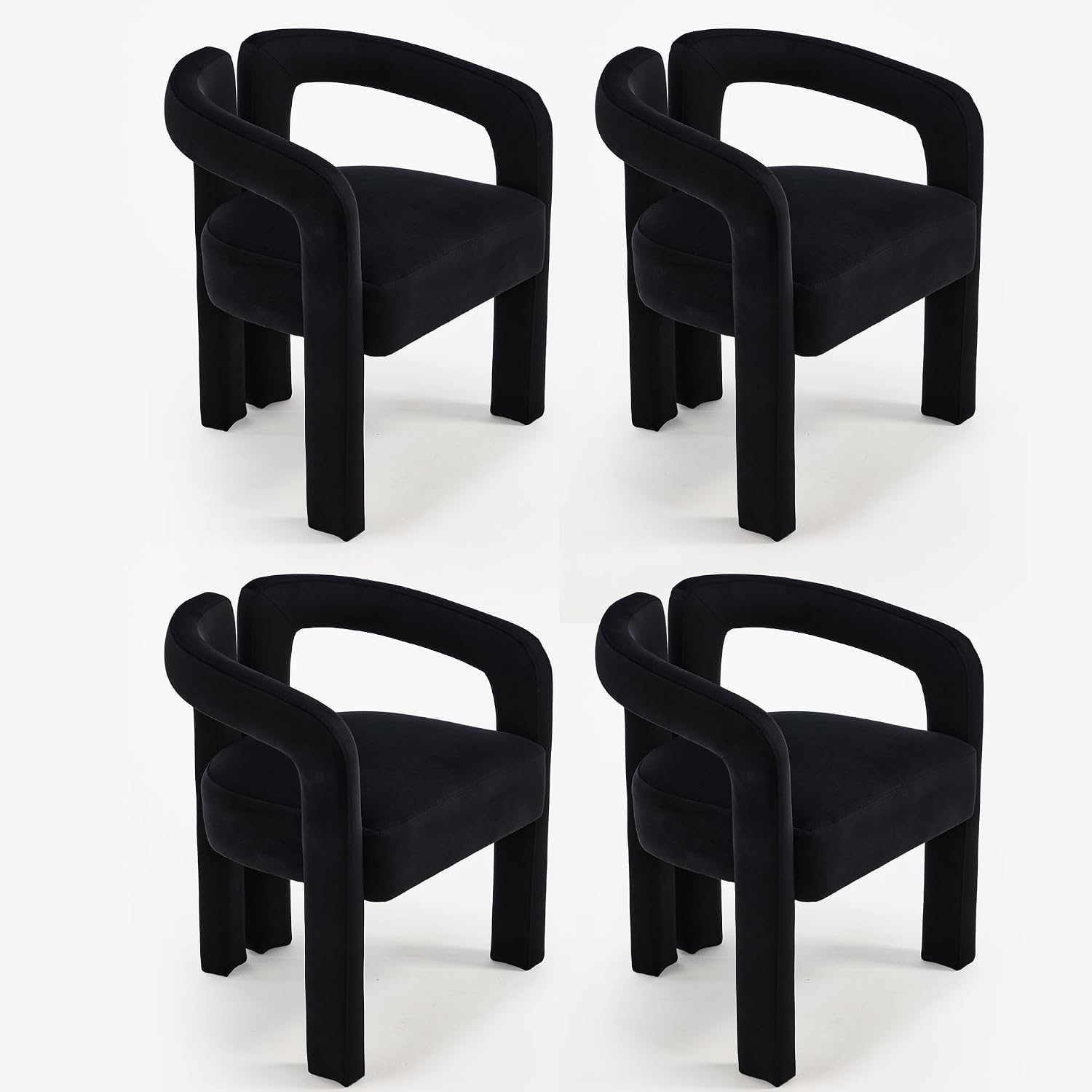 Fabric Barrel Side Chairs, Modern Designed Upholstered Fabric Accent/Dining Chair, Kitchen Armchair for Living Room Dining Room Bedroom (Black-1, Set of 4)