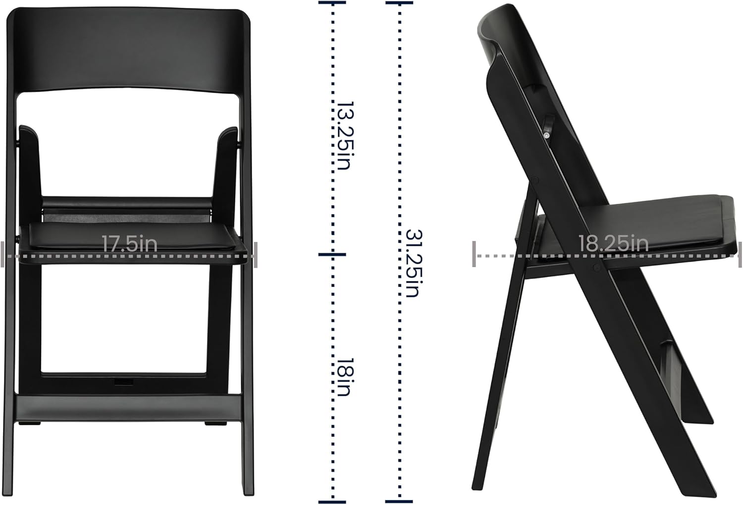 Flash Furniture Hercules Tucker Commercial Black Resin Folding Chair - Lightweight, Vinyl Padded Removable Seat, Indoor Outdoor Use, Event & Wedding Ready